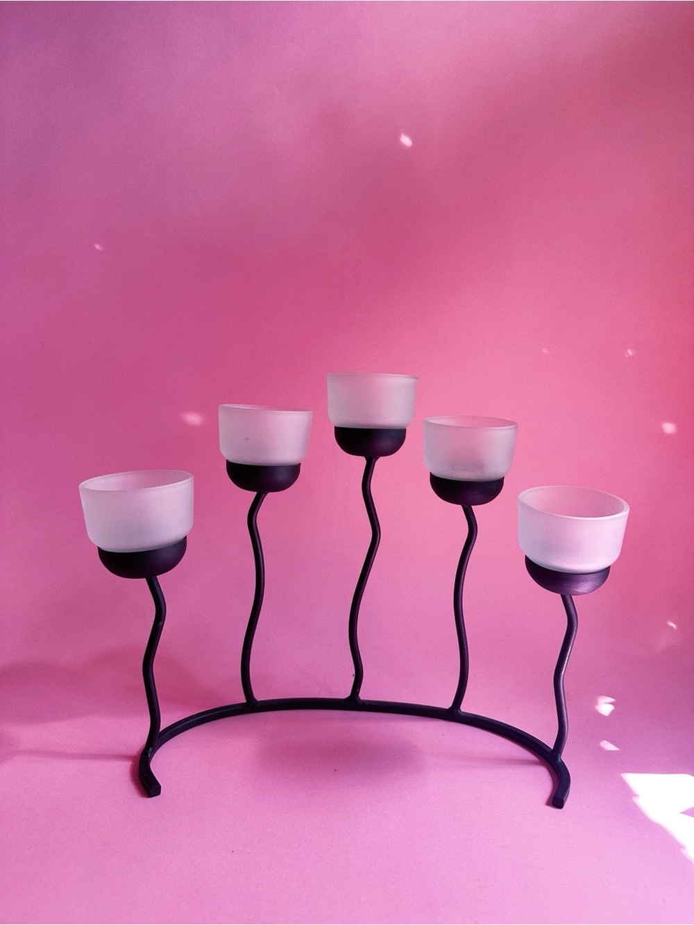 Black Metal 5-Arm Candle Holder with Frosted Glass Votives - Home Accents